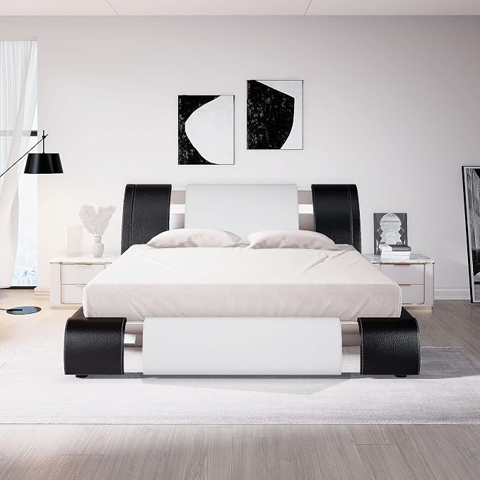 Allewie Queen Bed Frame with Iron Piece Decor, Faux Leather Upholstered - Image 3