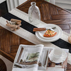 Macrame Table Runner Cream Beige and Black Boho Table Runners - Image 2