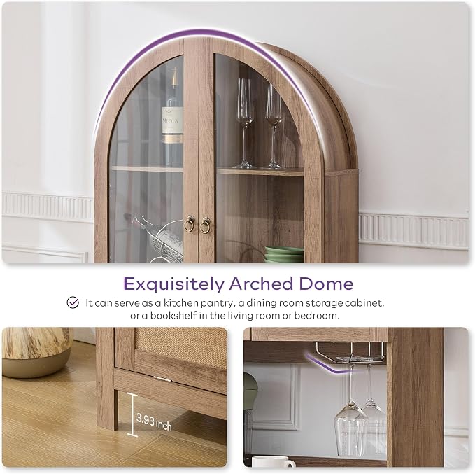 TYBOATLE 75'' Tall Arched Cabinet w/Accessible Storage Area, China Cabinet - Image 4