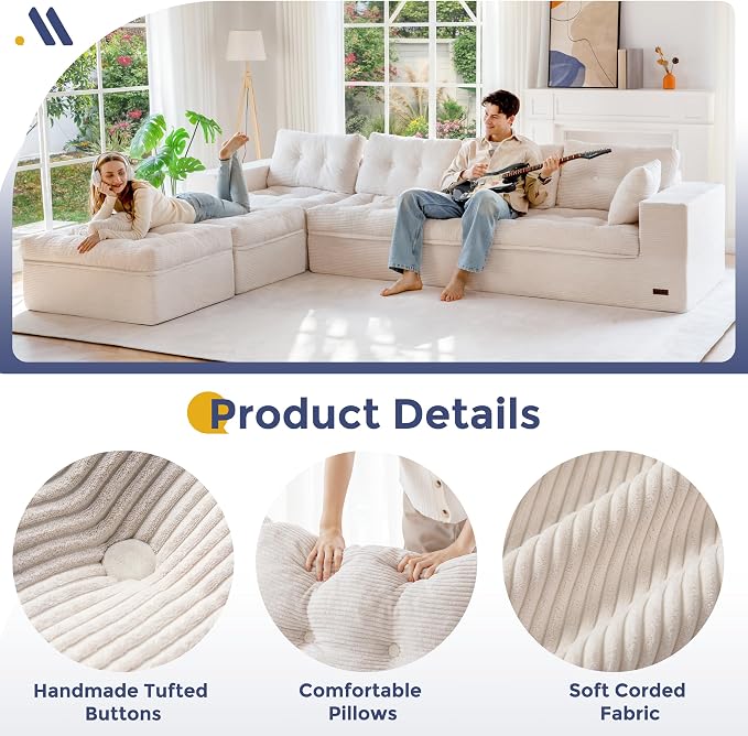MAXYOYO 132" U Shaped Modular Sectional Sofa - Image 7