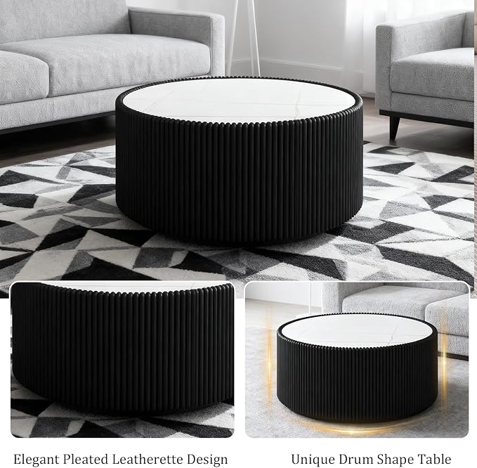 SSLine Round Drum Coffee Table Set of 2 Modern Sintered Stone Top Nesting - Image 7