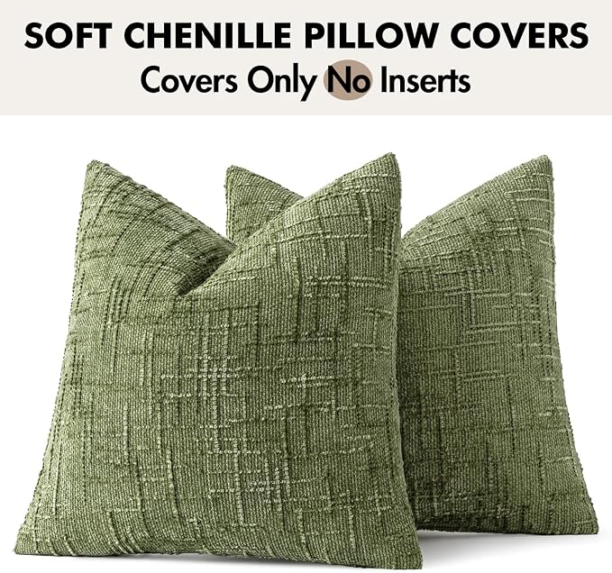 MIULEE Chenille Textured Throw Pillow Covers Sage Green 20x20 Set of 2 | Slubby - Image 7