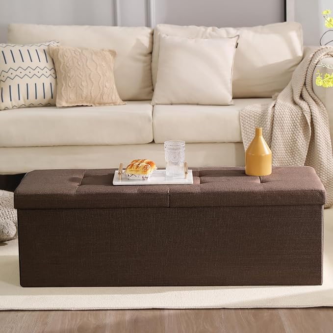 45.3 Inches Storage Ottoman Bench Foldable Seat Footrest Shoe Bench End of Bed - Image 2