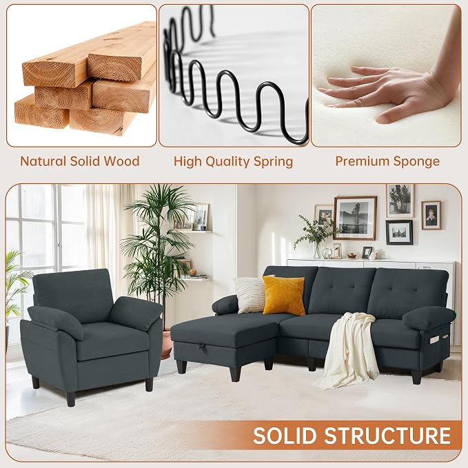 2 Piece Sectional Sofa Set, 3 Seat L Shaped Couches - Image 3
