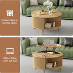 Round Coffee Table with Storage, Fluted Lift Top Coffee Table - Image 5