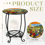Cinnvoice Outdoor Side Table Round Small Mosaic Patio Accent Indoor End Plant - Image 3