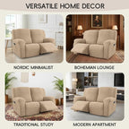 Recliner Loveseat Covers, 4-Piece Stretch Geometric Strokes Jacquard Reclining - Image 7