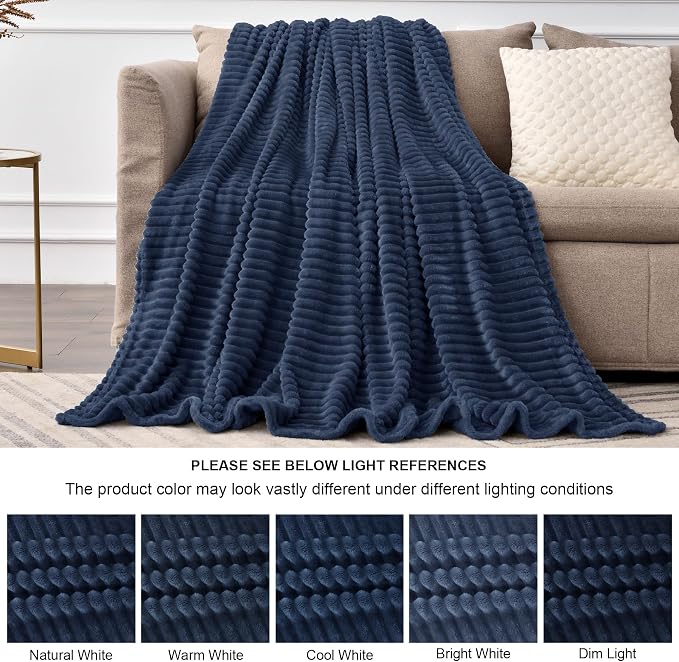 BEDELITE 3D Ribbed Jacquard Navy King Size Blankets - Image 8