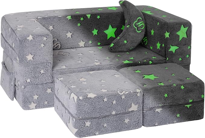 Elftopia Modular Kids Sofa, Glow in The Dark Star Plush Couch, Convertible Kids by Elftopia