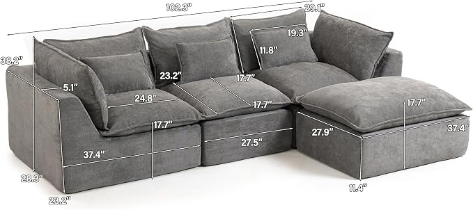 Boneless Couch Sectional Cloud Couch 102.3'' Oversized Modular Sectional Sofa - Image 2