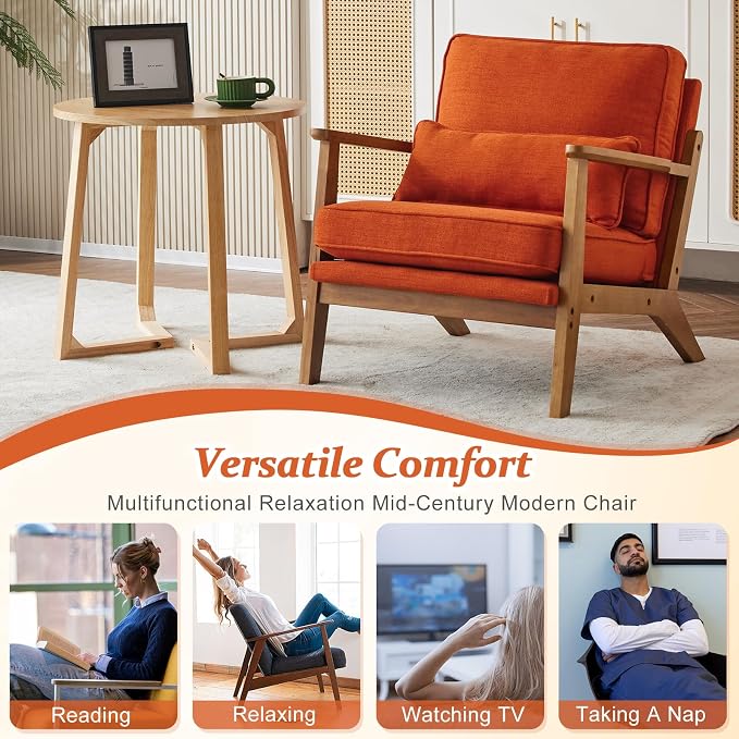 Vingli Solid Wood Wide Armrests Accent Chair Set of 2, Upholstered Mid Century - Image 7