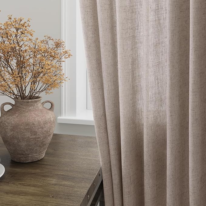 Brownish Grey Linen Curtains for Living Room Extra Long 132 Inches Long Back - Image 8