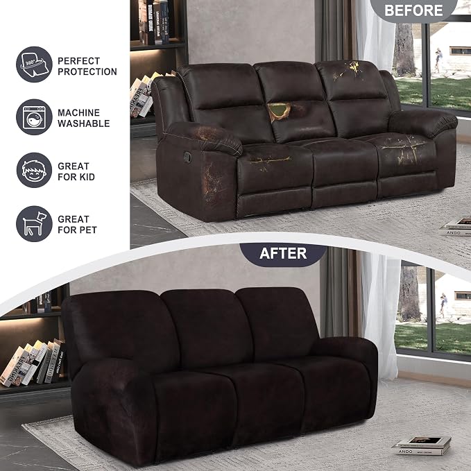 ANARACHON Leather Look Recliner Couch Cover, 8-Pieces Stretch Recliner Sofa - Image 6