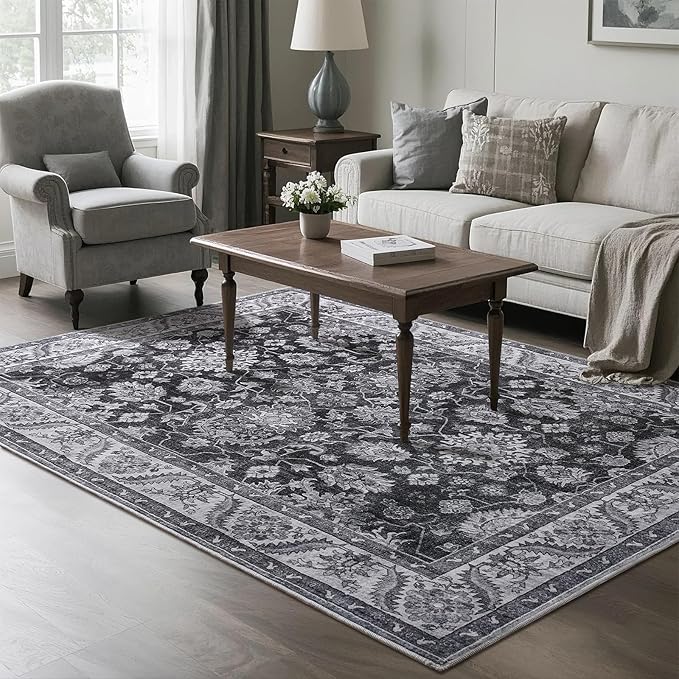 Area Rugs for Living Room, 4x6 Washable Rugs for Bedroom, Non-Slip Retro Floral by Rtizon