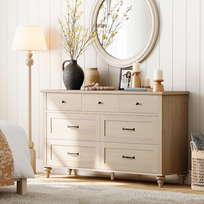 WAMPAT Beige 7 Drawers Dresser for Bedroom, Wide Chest of Drawers Kids Dresser - Image 3