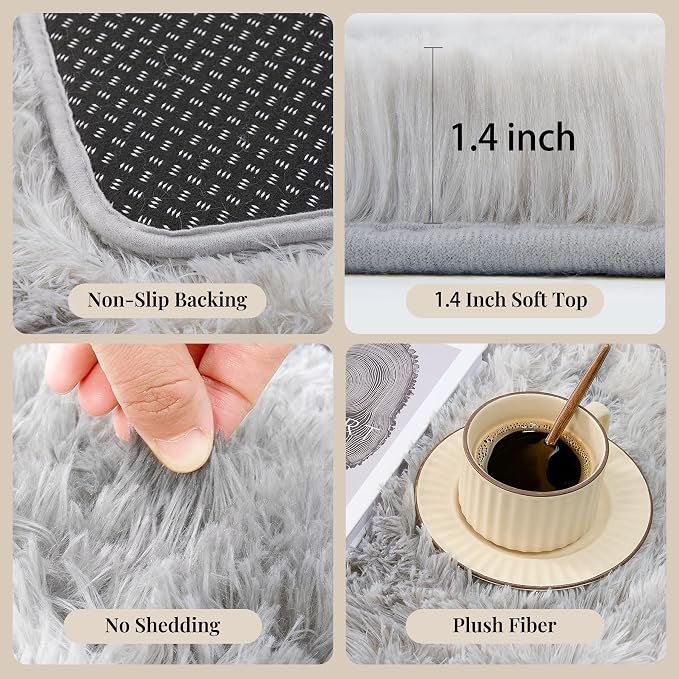 PLHXFR 6x9 Area Rugs Living Room: Fluffy Bedroom Shag Rug Light Grey | Upgrade - Image 5