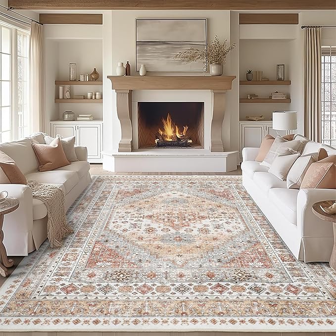 8x10 Area Rugs for Living Room, Large Washable Rug, Dining Room, Low Pile by Zesthome