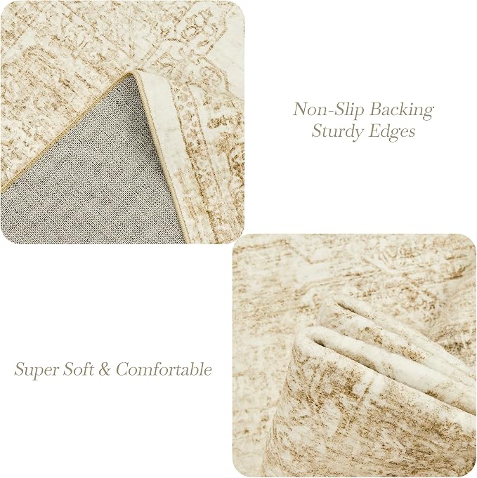 Soalmost 6x9 Area Rug for Living Room Washable Non-Slip Rugs Beige/Ivory | - Image 5