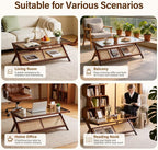 Tiita Rattan Coffee Table, Bamboo Accent Bedside Tables, Glass Nightstand Side - Image 6