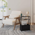 Leomonio Black Side Table with Charging Station, Slim End Tables with Fabric - Image 3