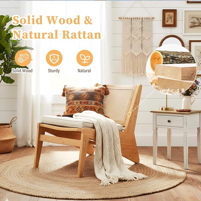 Furlide Rattan Accent Chair for Living Room, Mid Century Side Chair, Comfy - Image 5