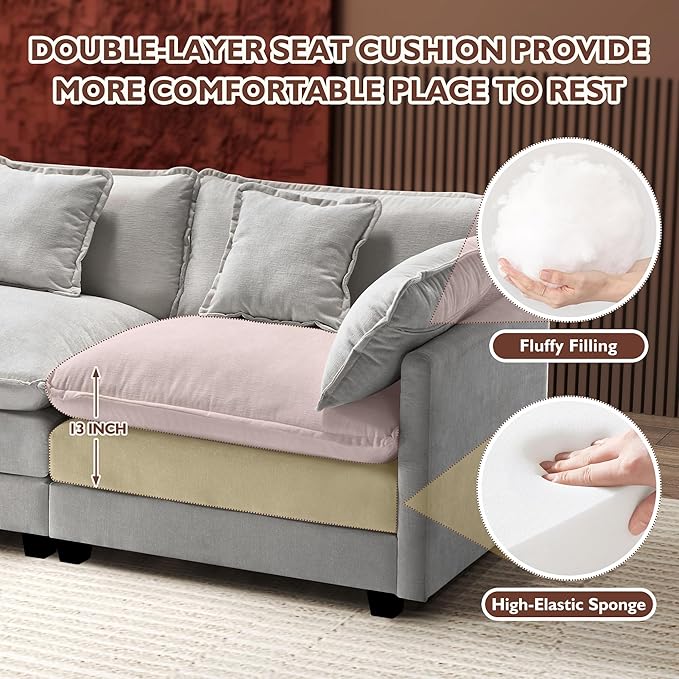 Ihanherry 146" U-Shaped Modern Sofa Modular Sectional Cloud Couch - Image 4