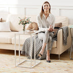 Easy Paws Small C Shaped Table for Sofa, Glass Couch Sofa Tray Snack Table for - Image 8