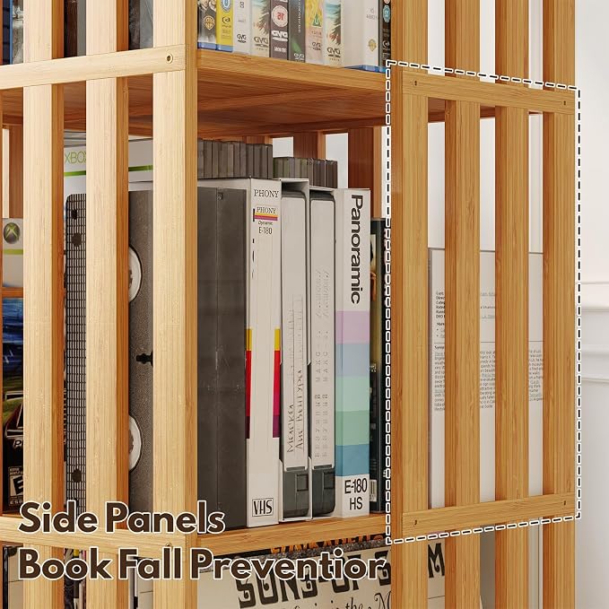 YOWOS Rotating Bookshelf Tower, 360° Display Spinning Bookcase, Bamboo - Image 7
