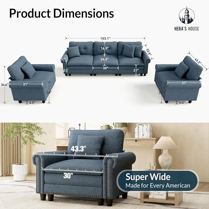 HERA'S HOUSE 3 Pieces Modular Sectional Sofa Sets, Oversized Couch Set - Image 9