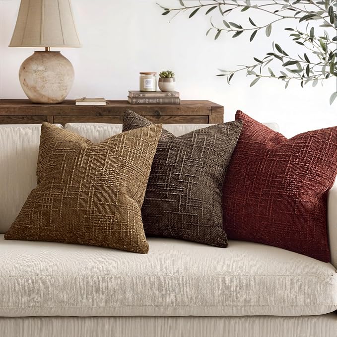 MIULEE Chenille Textured Fall Throw Pillow Covers Rust 20x20 Set of 2 | Slubby - Image 6