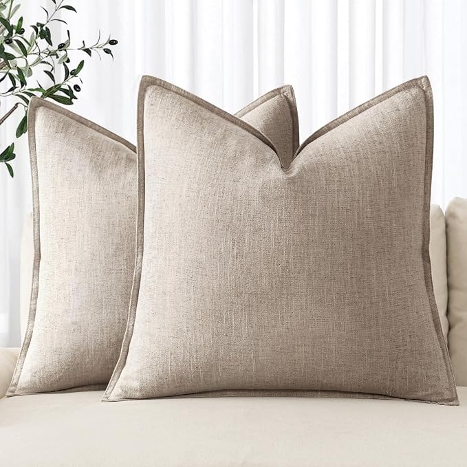 MIULEE Decorative Linen Euro Sham Pillow Covers 24x24 Inch Natural Linen | Boho by MIULEE