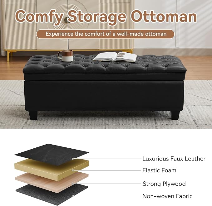 WUTUTUEE 50" Faux Leather Storage Ottoman Bench, End of Bed Upholstered - Image 5