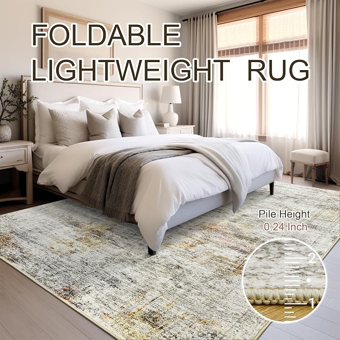 Soalmost 9x12 Area Rugs for Living Room Washable Rug Non-Slip Grey/Rust | Large - Image 6