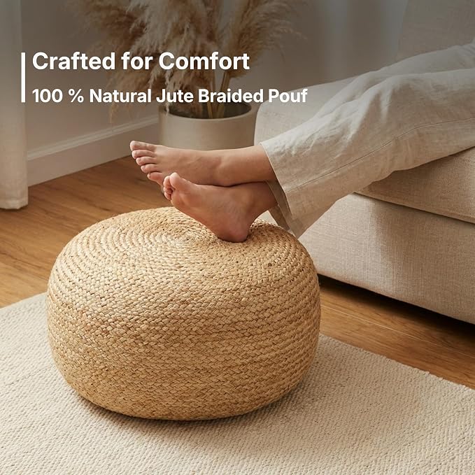· REDEARTH · Jute Circular Low Pouf Ottoman - Image 4