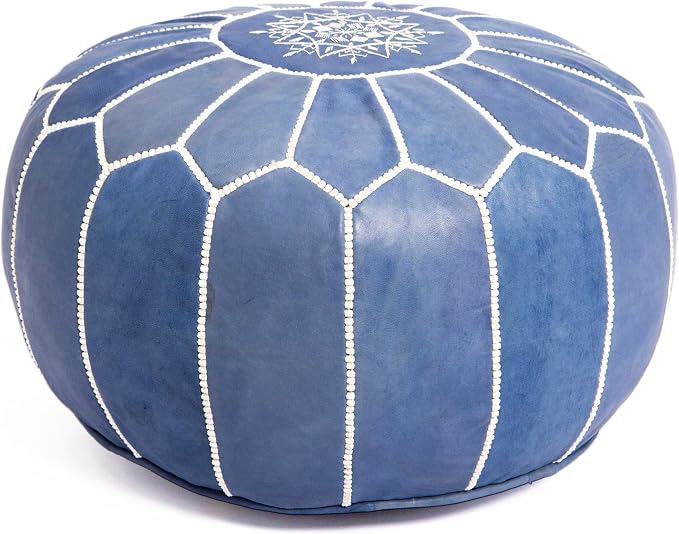 Genuine Leather Round Pouf Cover by MarrakeshGallery
