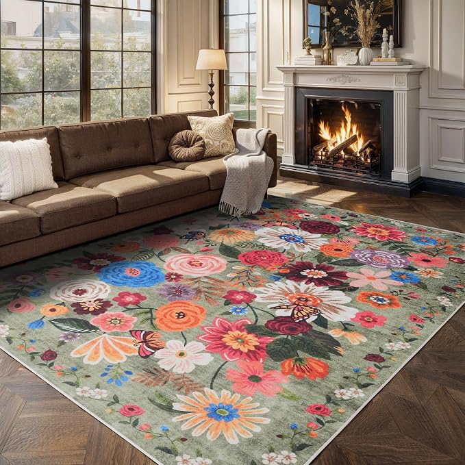 Floral Area Rug 8x10 for Living Room Bedroom | Non Slip; Stain Resistant; - Image 6