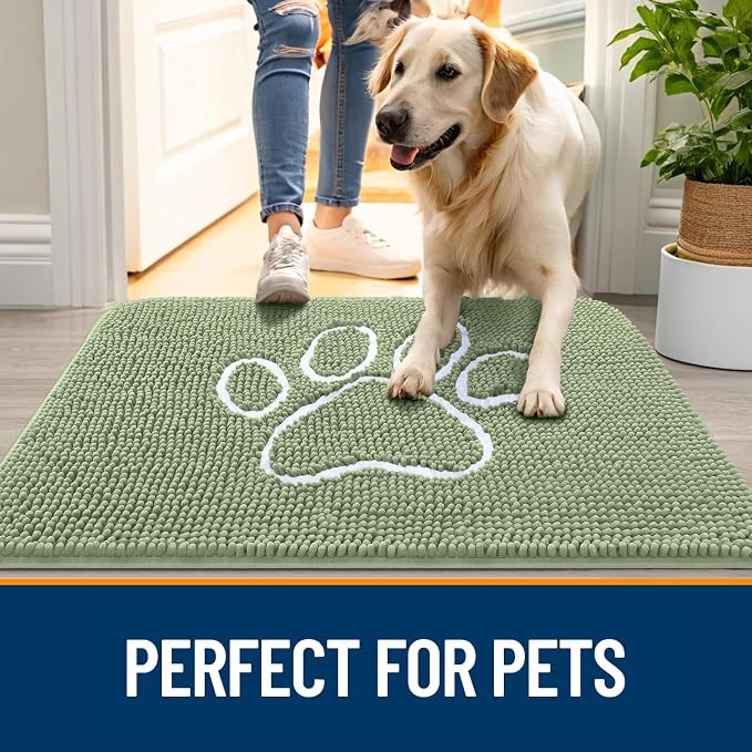 OLANLY Dog Door Mat for Muddy Paws 32x20, Paw Print Design Chenille Mud Mat | - Image 6