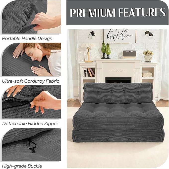 HABUTWAY Folding Sofa Bed, Foldable Floor Sofa Lounge w/Dual-Pillow & Handle - Image 6