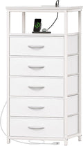 Huuger White Dresser with 5 Drawers & Charging Station, Tall Dresser by Huuger