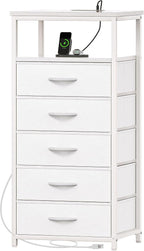Huuger White Dresser with 5 Drawers & Charging Station, Tall Dresser by Huuger