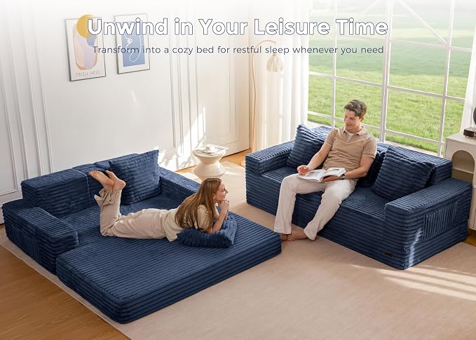 MAXYOYO Loveseat Sofa Bed, Striped Faux Fur Foldable Floor Sofa Couch in A Box - Image 3