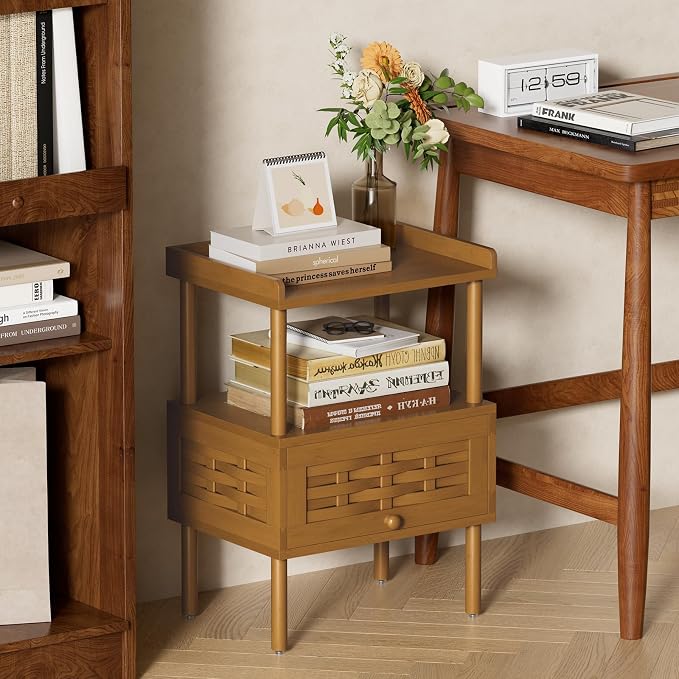 Amazer Walnut Nightstand with Charging Station, Bamboo Night Stand - Image 7
