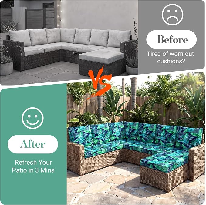 14Pcs Patio Cushion Covers Stretch Outdoor Furniture Protector Slipcovers | - Image 5