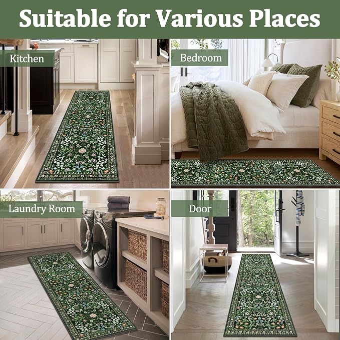 Yamaziot 2x8 Washable Hallway Runner Rug Non Slip Carpet, Colorful Green | Soft - Image 7