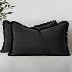 MIULEE Boho Linen Fringe Decorative Lumbar Throw Pillow Covers Black 12x20 | by MIULEE