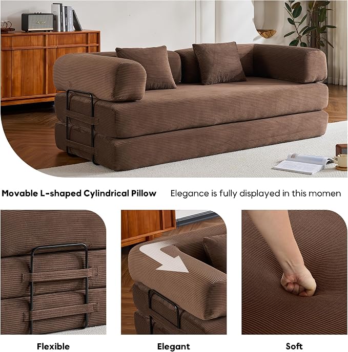 ZEIINPA Convertible Sleeper Sofa Bed, Corduroy Floor Couch - Image 5