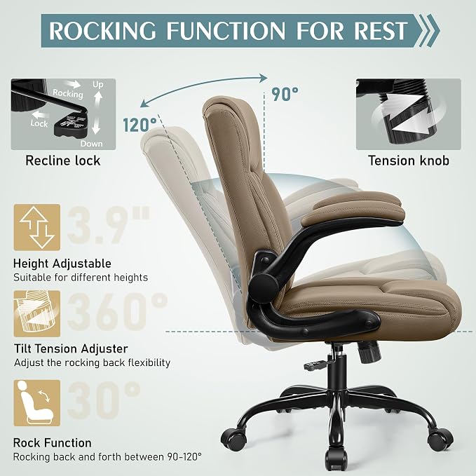 Leather Office Chair, PU Home Computer Desk Chairs - Image 7