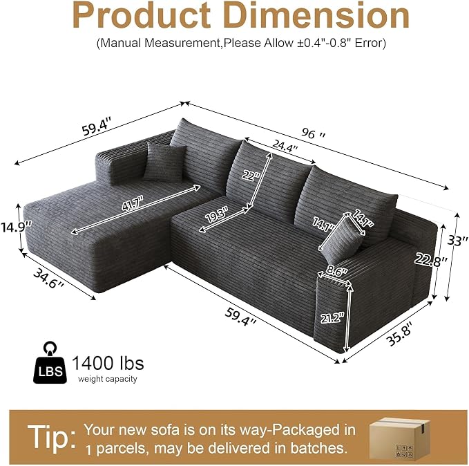 AUGOP 96" Sectional Couches for Living Room Modern Modular Sofa - Image 2