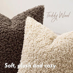 Faux Fur Throw Pillow Covers 20x12 Inch Set of 2 Boucle Neutral Decorative - Image 2