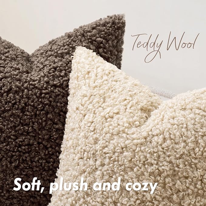Faux Fur Throw Pillow Covers 20x12 Inch Set of 2 Boucle Neutral Decorative - Image 2